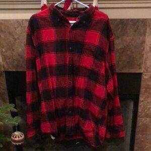 Red and Black Plaid Button-Up Shirt